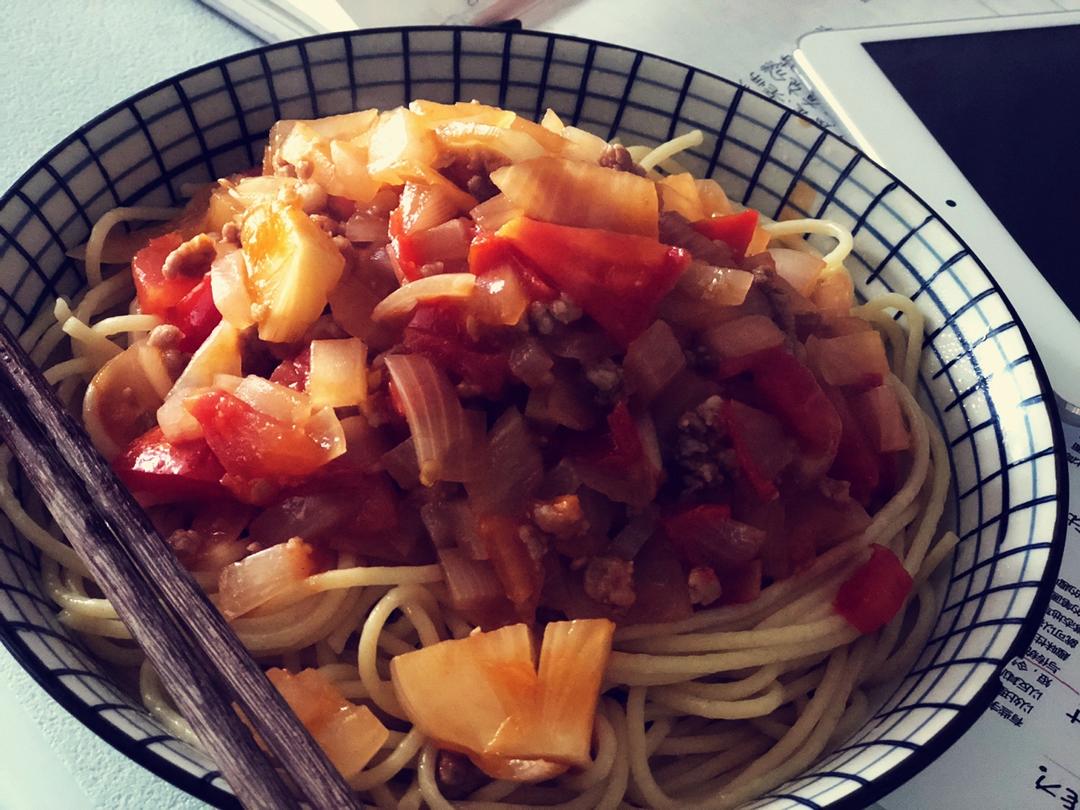 （完胜必胜客的）番茄肉酱意大利面～