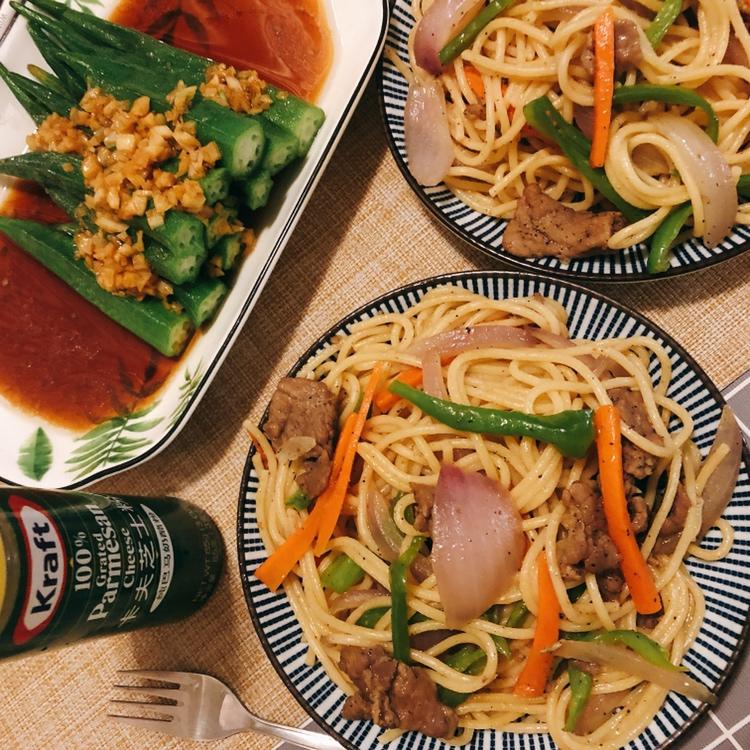 黑椒牛柳炒意面