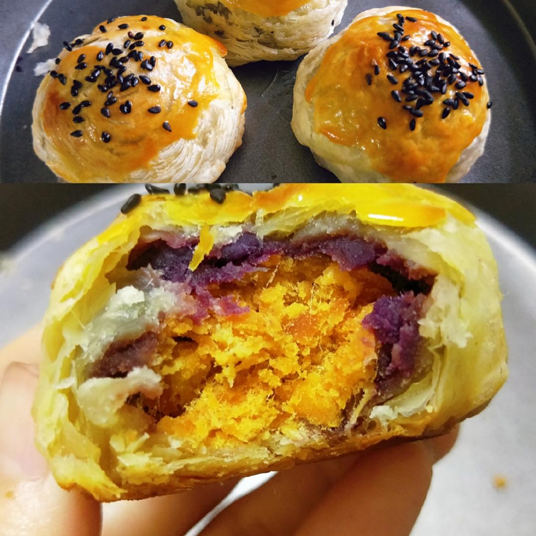 懒人双色薯泥肉松蛋黄酥(蛋挞皮版)