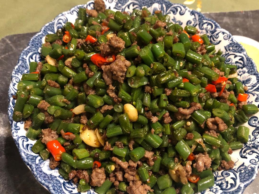 超简单的家常下饭菜猪肉末辣炒豆角