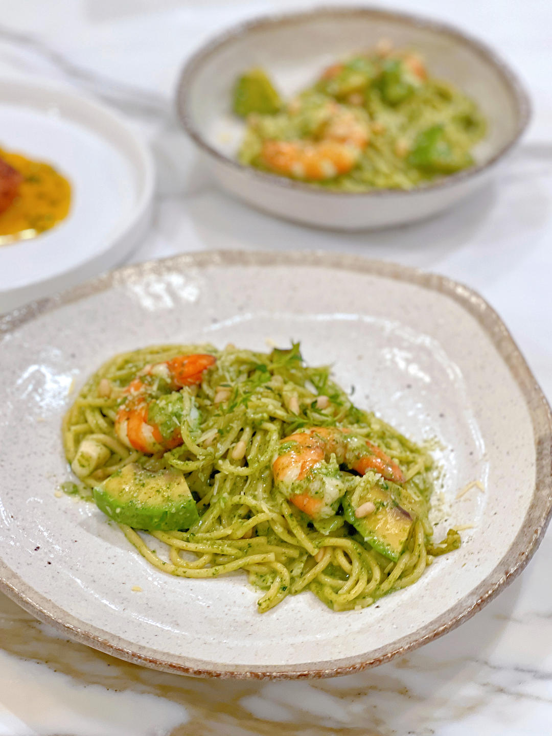 奶香菠菜虾仁意面
