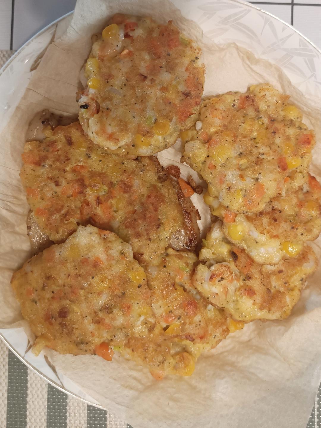 【女儿极力推荐】虾饼颗粒感玉米粒胡萝卜丁早餐搭档满口虾肉健身减脂蛋白质