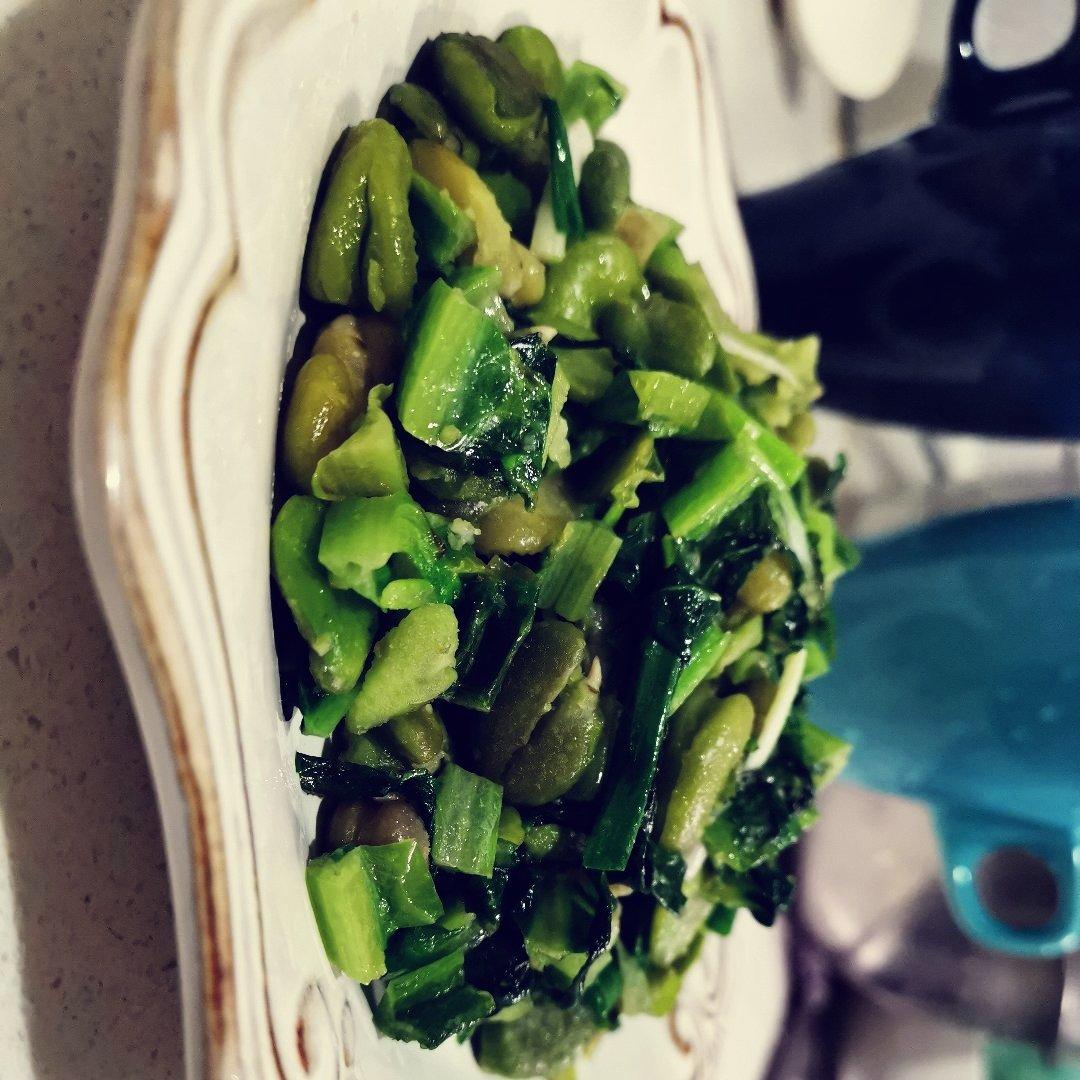 阿修罗关西煮做的莴笋叶炒蚕豆(胡豆)