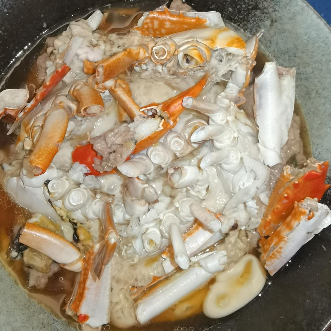 鲜掉眉毛'梭子蟹蒸肉饼