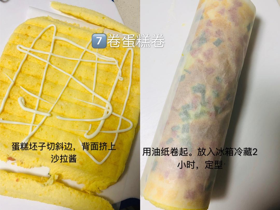 葱香火腿肉松蛋糕卷的做法 步骤7