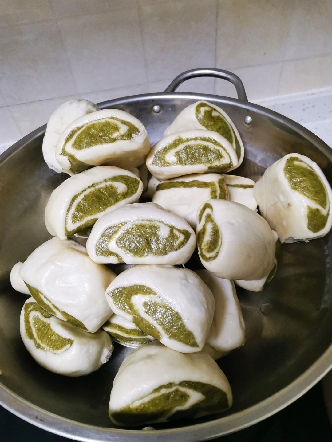 艾草双色馒头(一次发酵)
