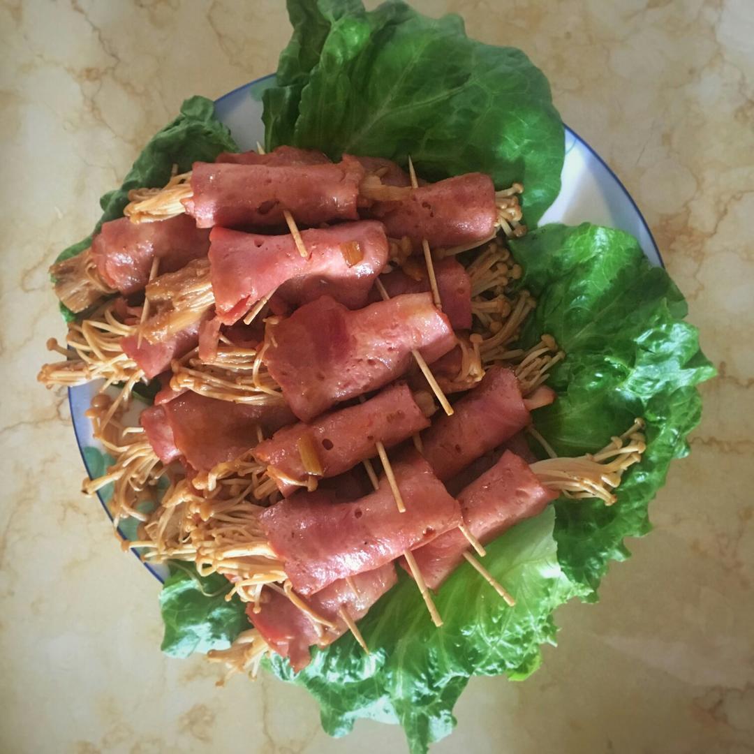 香煎培根金针菇卷