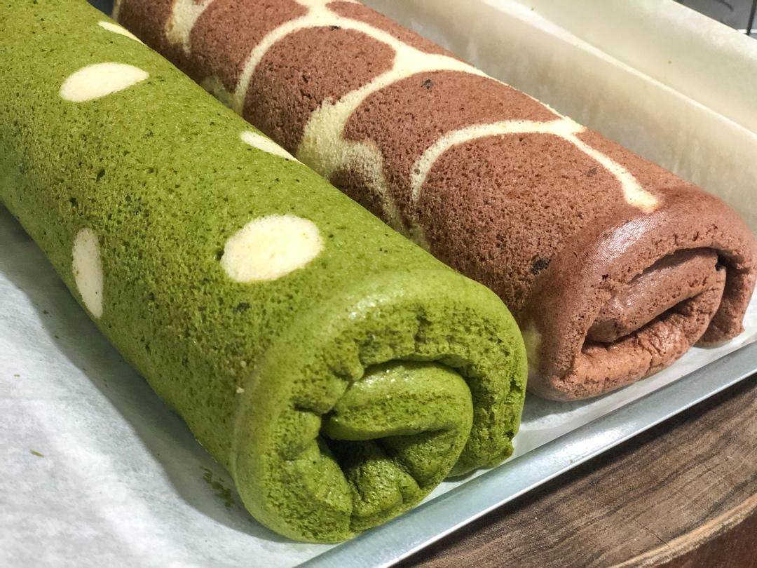 抹茶波点（条纹）蛋糕卷