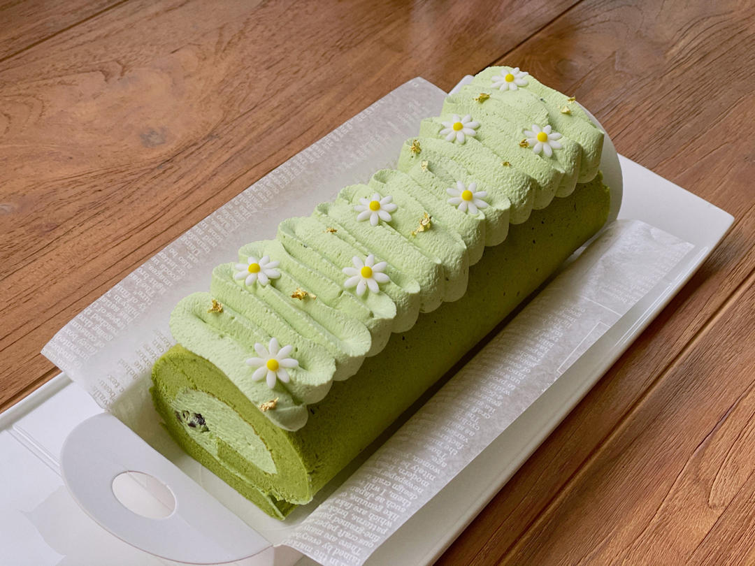 mindyzhu做的完美抹茶蜜豆蛋糕卷