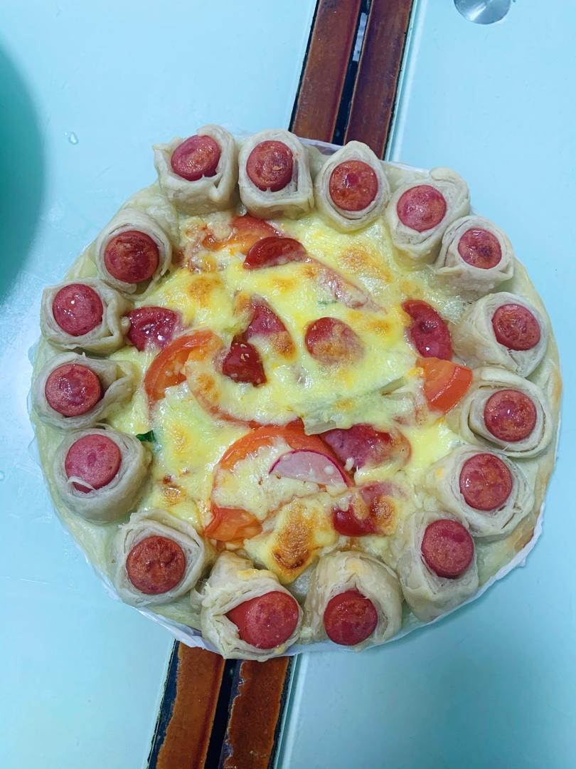 2张手抓饼皮搞定1个披萨——奥尔良鸡肉披萨