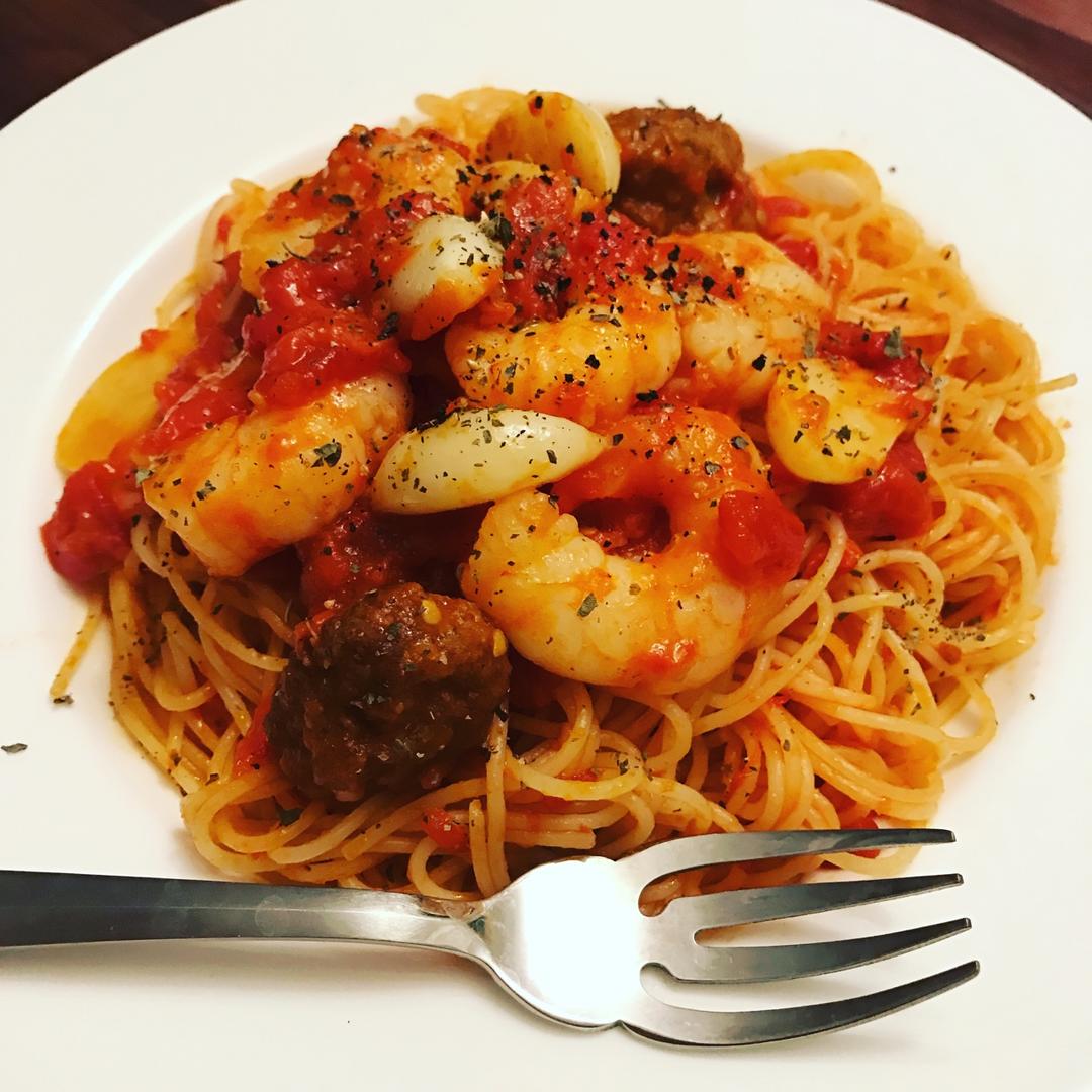 虾仁番茄意大利面