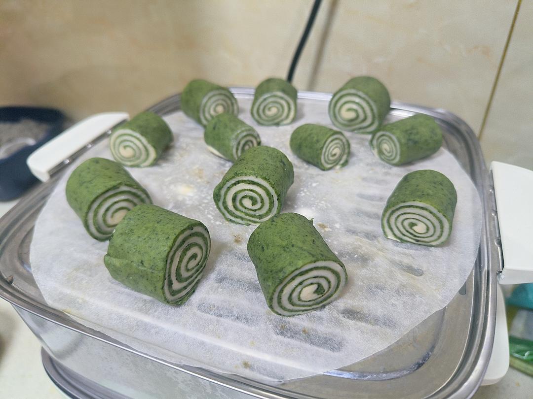 艾草双色馒头(一次发酵)