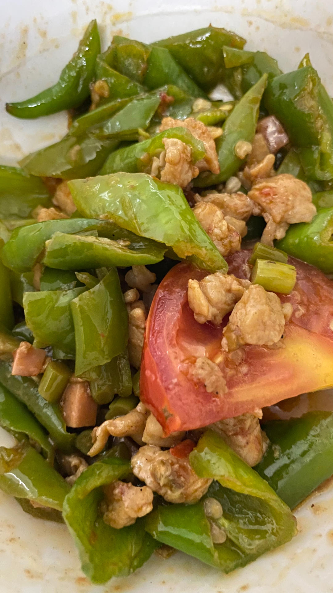 （拌飯神菜）青椒番茄炒蒜苔雞肉