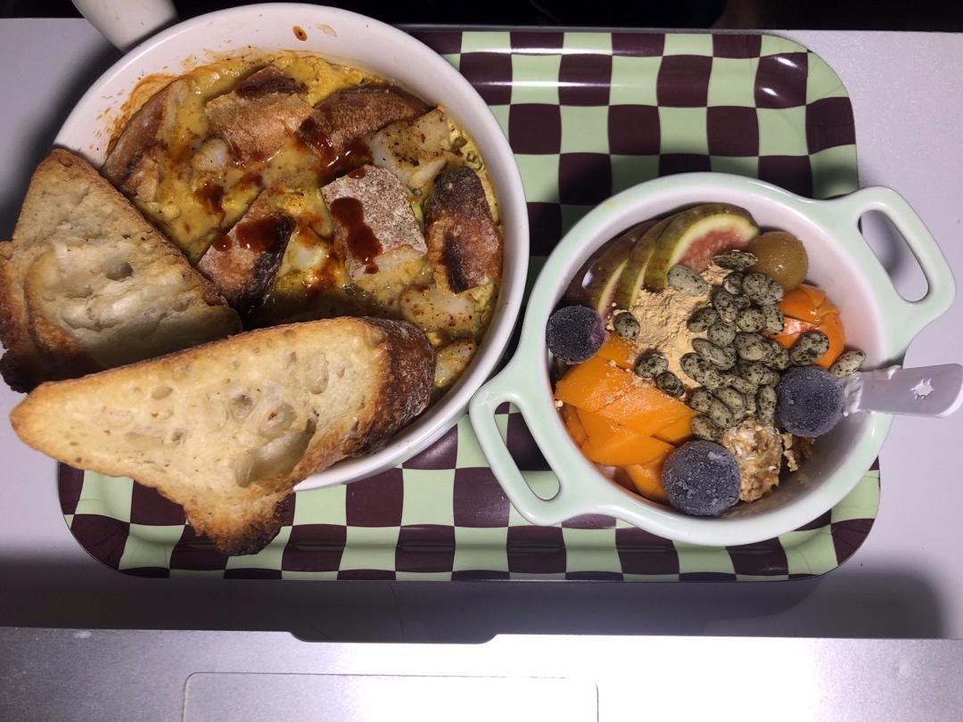 酸奶咖喱虾仁焗面包咸布丁【健康一锅端】