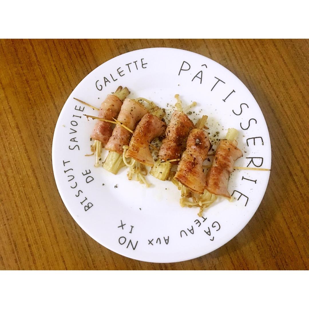 香煎培根金针菇卷