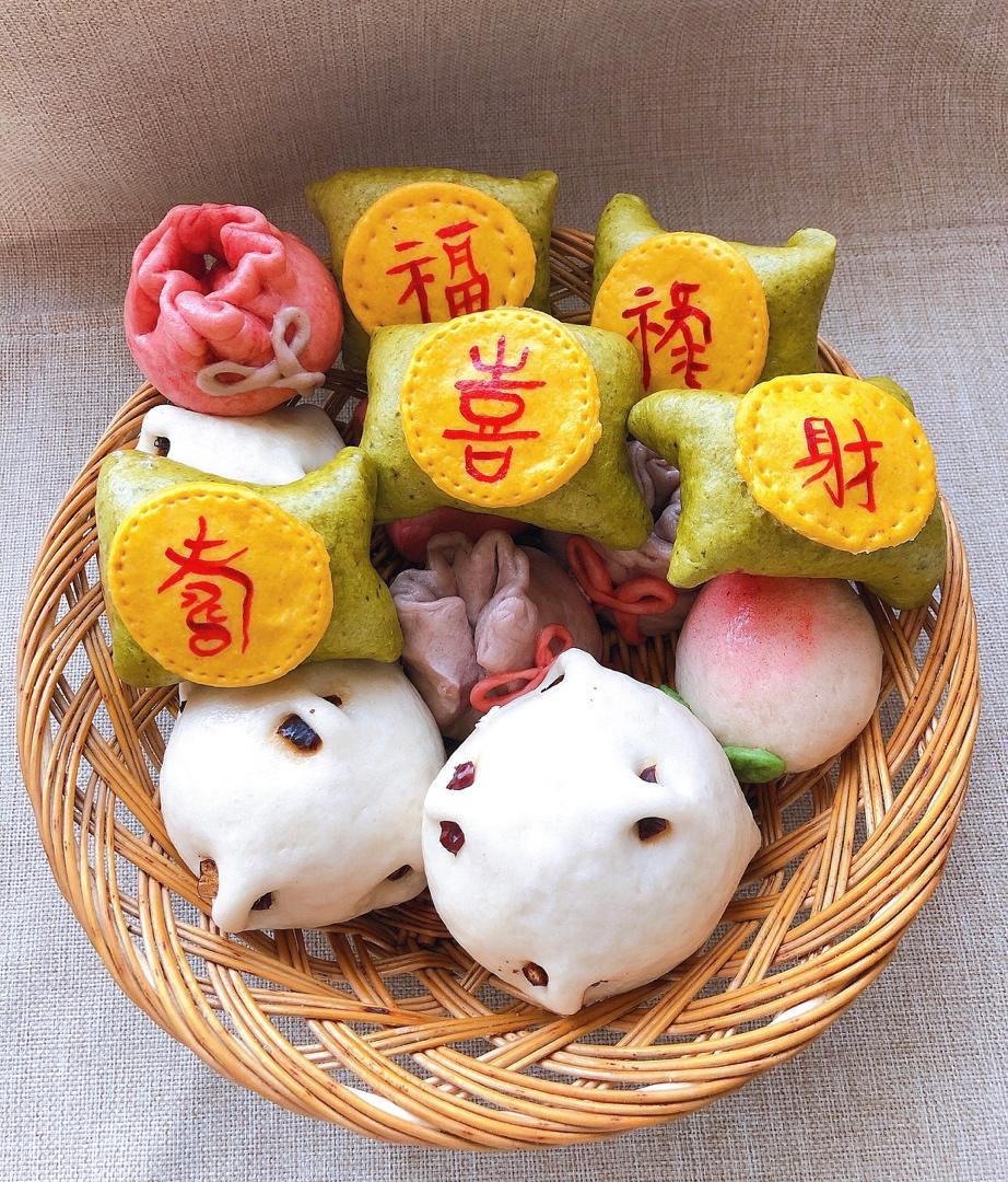 原创·吉祥如意~“福禄寿喜财”奶黄包（一次发酵，超详细版）