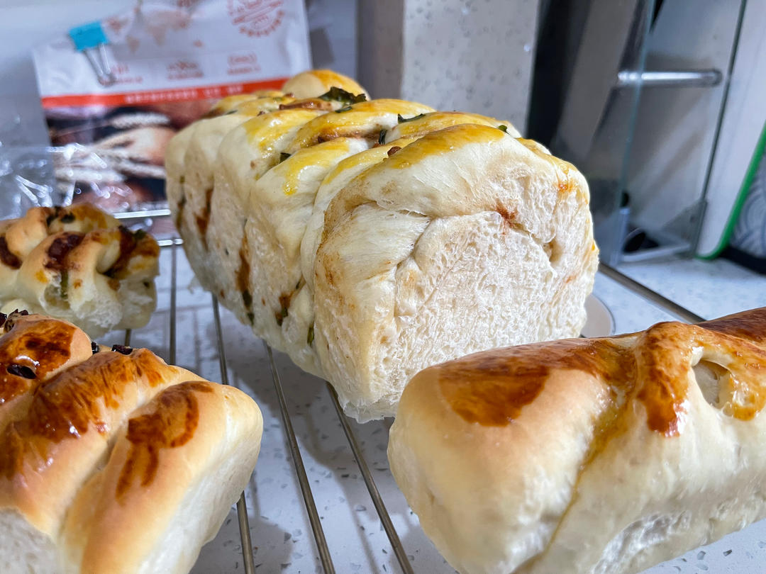 网红超柔软、葱香肉松吐司、65°汤种法