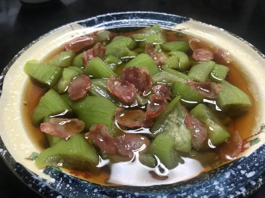 illinoiscs做的丝瓜蒸香肠鲜嫩美味傻瓜菜