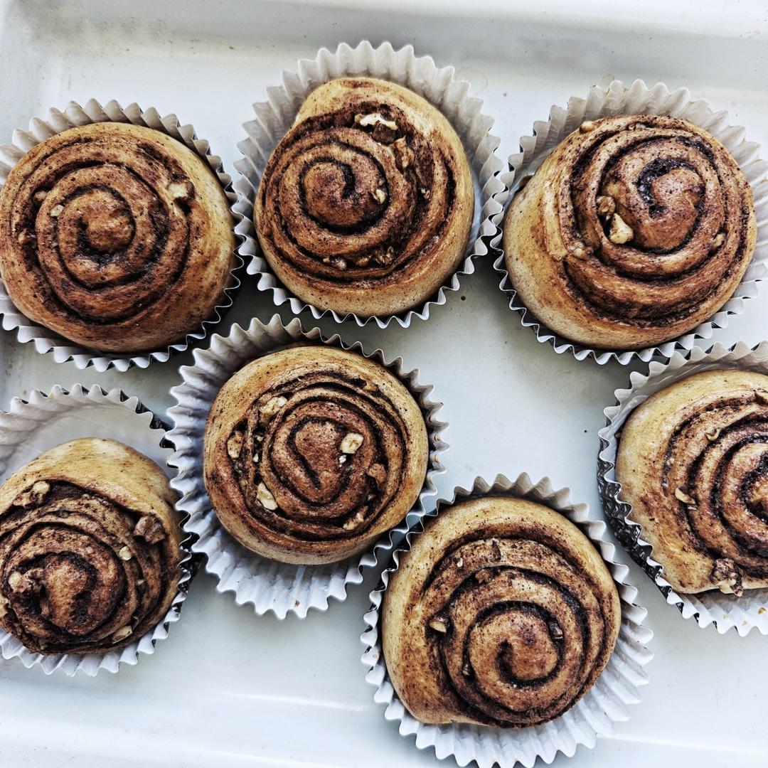 椰子油全麦免揉核桃肉桂卷【轻卡小食】——懒癌晚期版