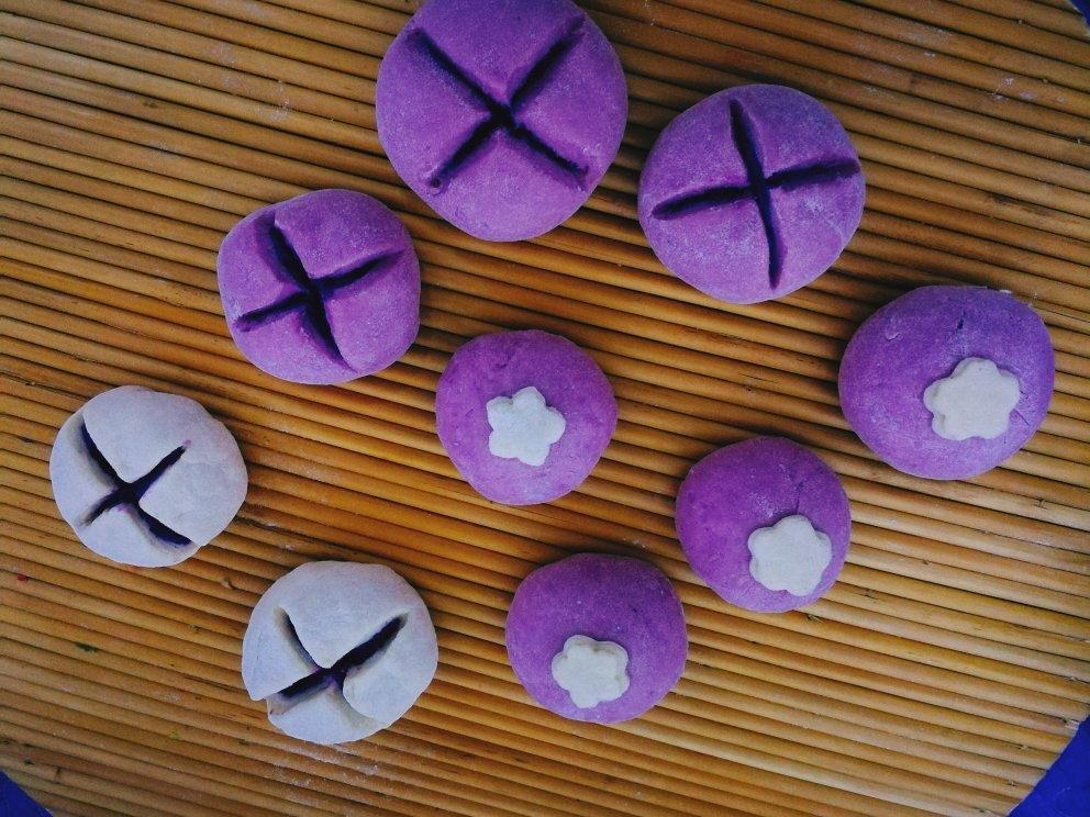 紫薯开花馒头(一次发酵紫薯馒头双色馒头)