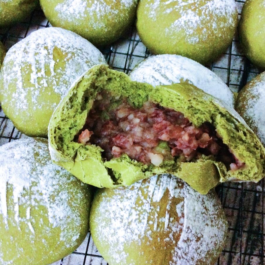 抹茶红豆软面包