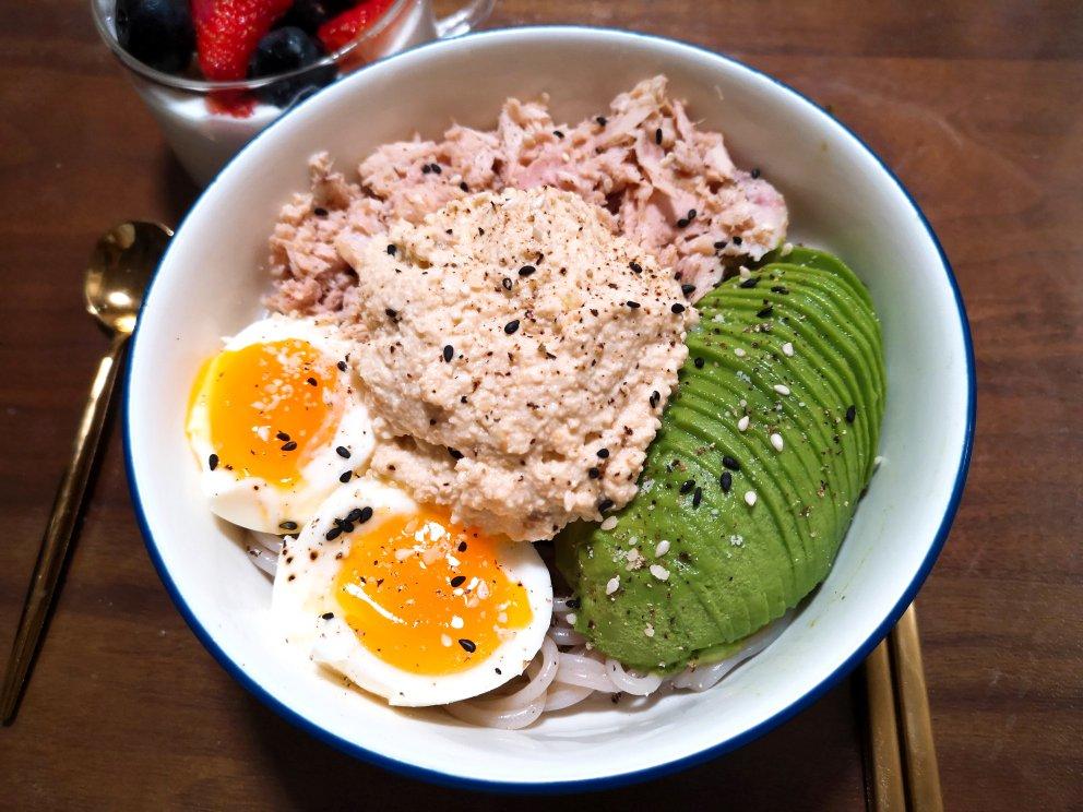 菠菜溏心蛋味噌豆腐酱拌荞麦面【健康一锅端】