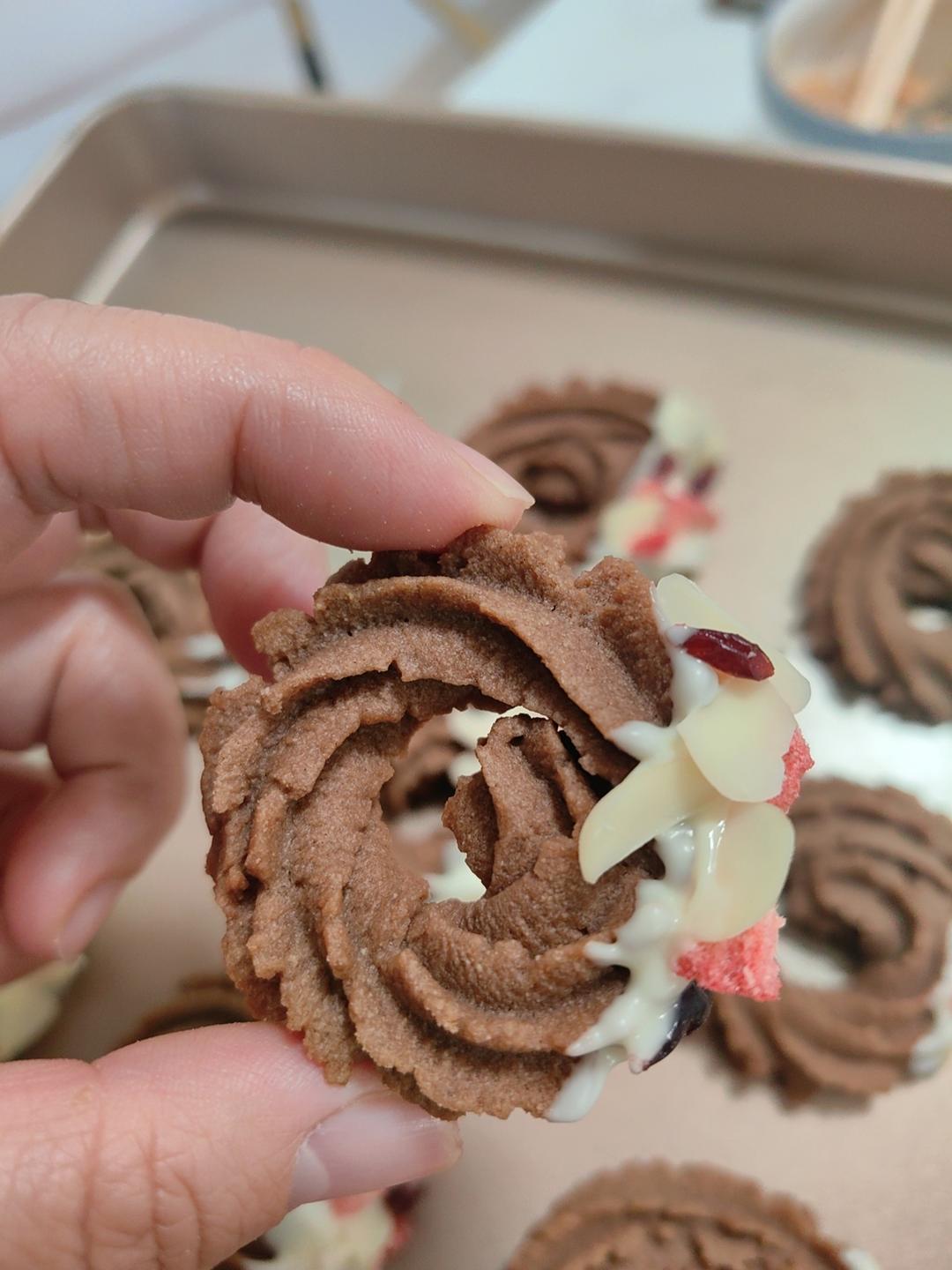 酥到掉渣❗️好吃到没朋友的巧克力花环曲奇