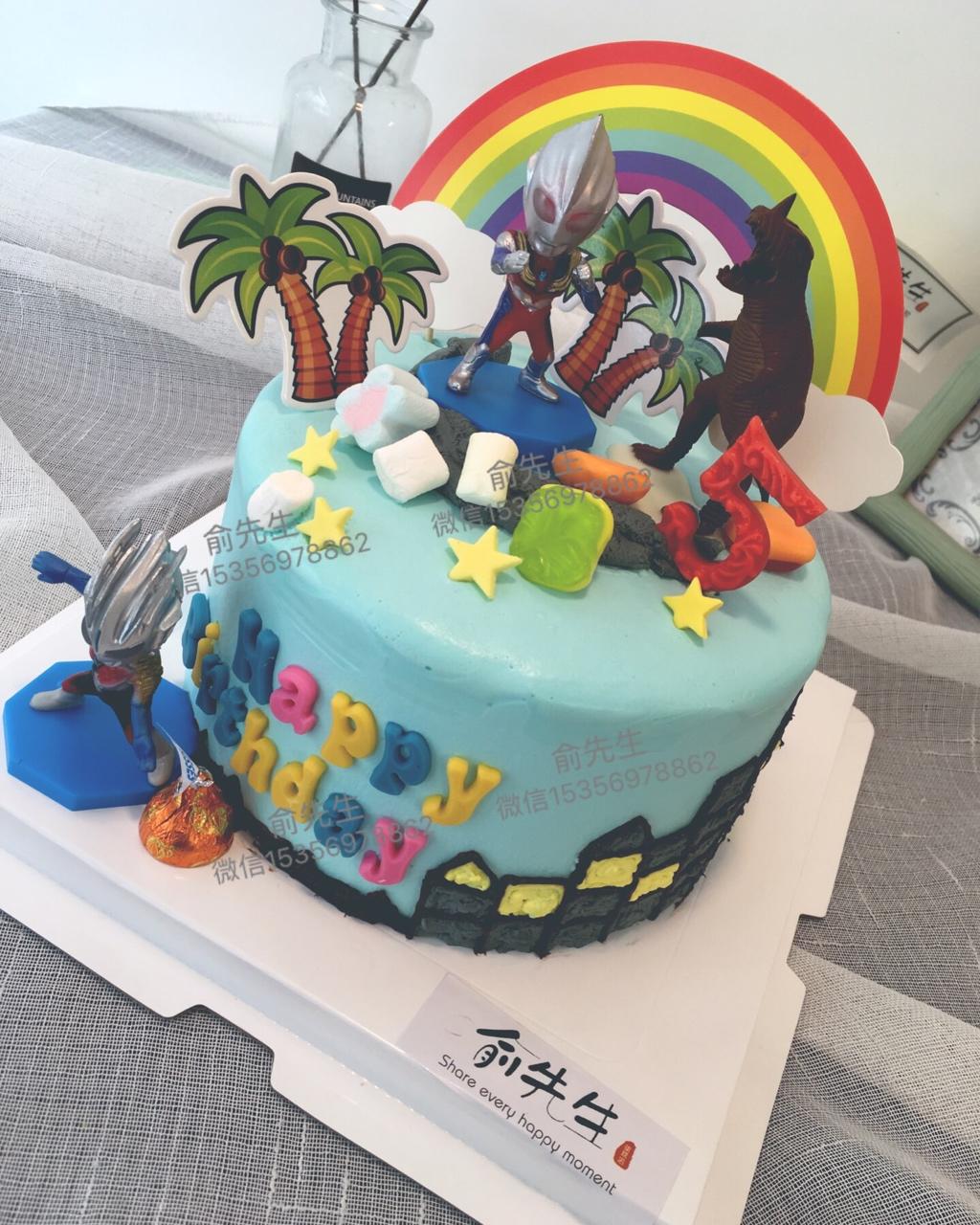 超级无敌美貌简单的刺绣风 奥特曼生日蛋糕
