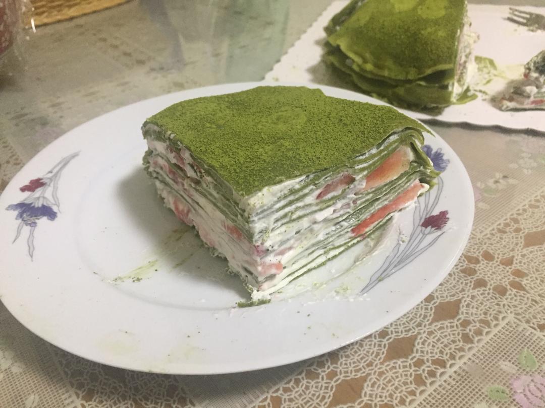 抹茶草莓千层蛋糕（可丽饼）mille crepe cake