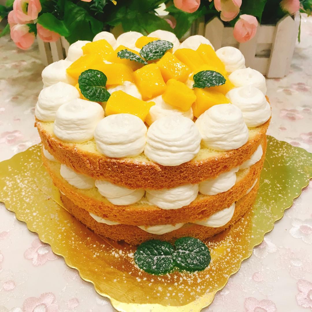 【零失败】不会裱花没关系的水果裸蛋糕 芒果裸蛋糕 完美戚风胚