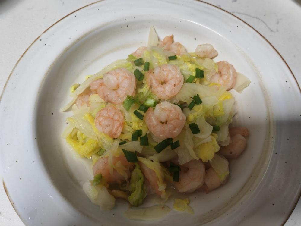 大虾炒白菜+紫薯米饭
