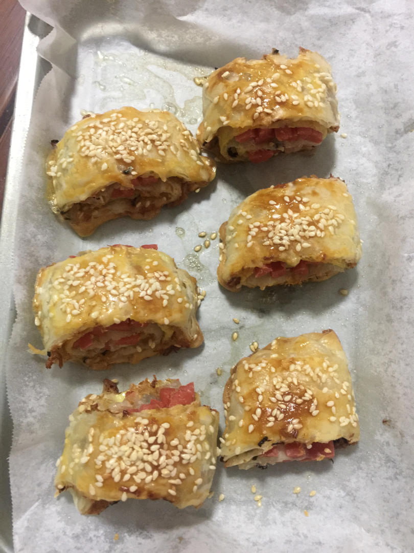 💡手抓饼新吃法｜零失败～🌟酥皮火腿肉松卷🌟