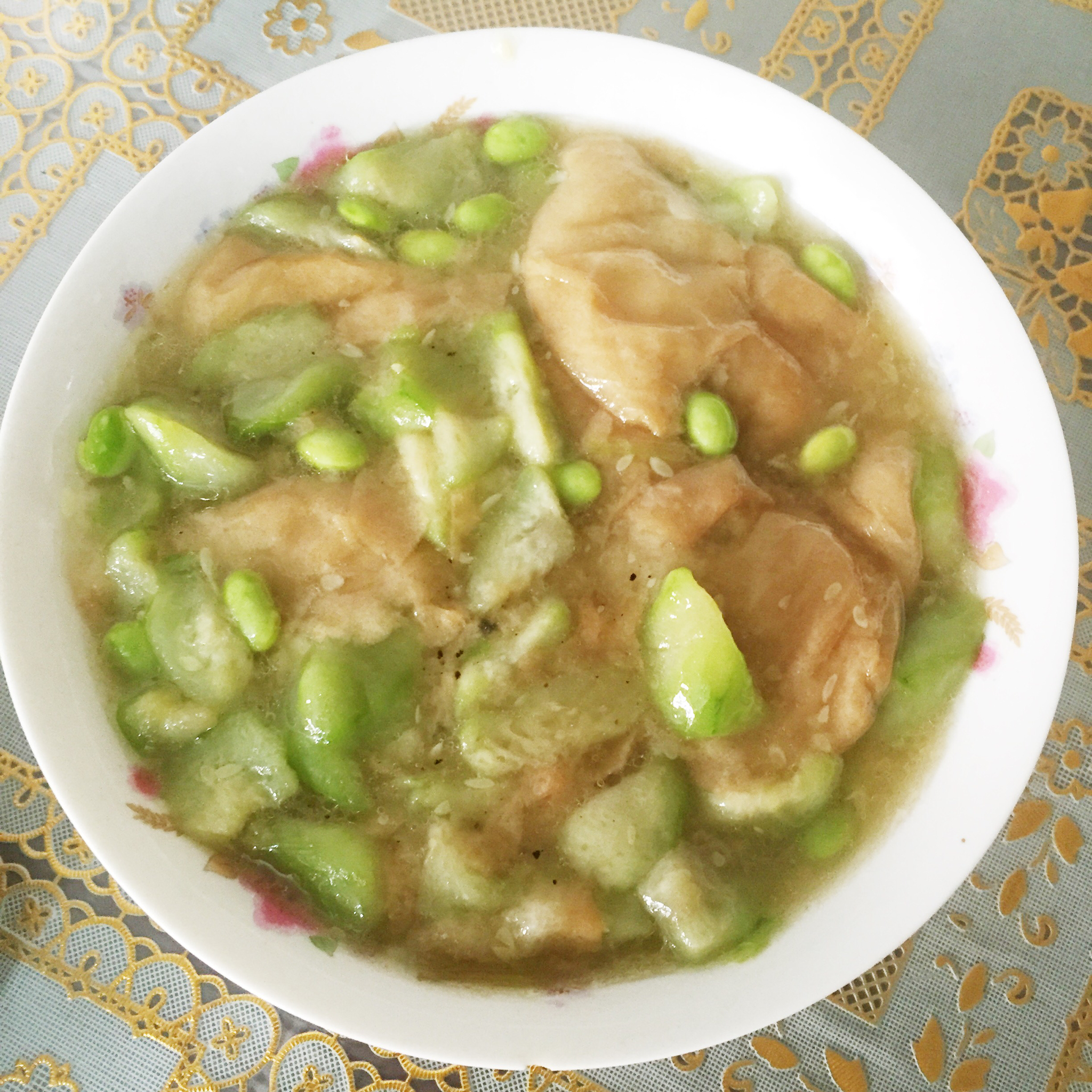 丝瓜毛豆烧油面筋