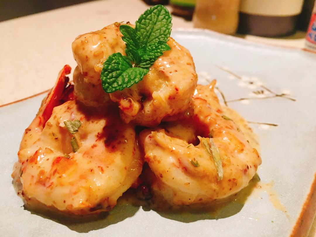 哼喵二将做的芥末虾球