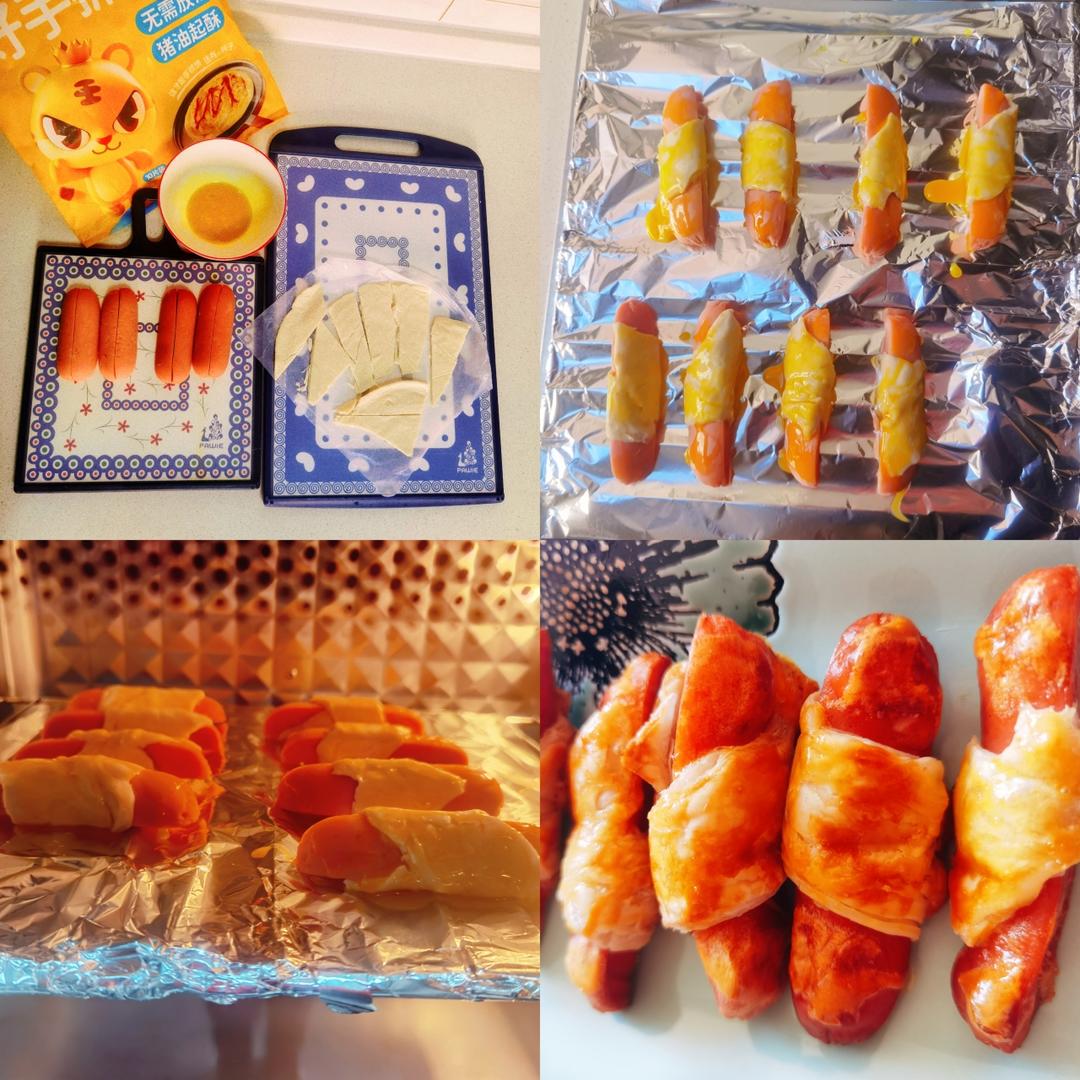 香肠酥皮卷：手抓饼皮还能这样吃，不用和面快速搞定早餐