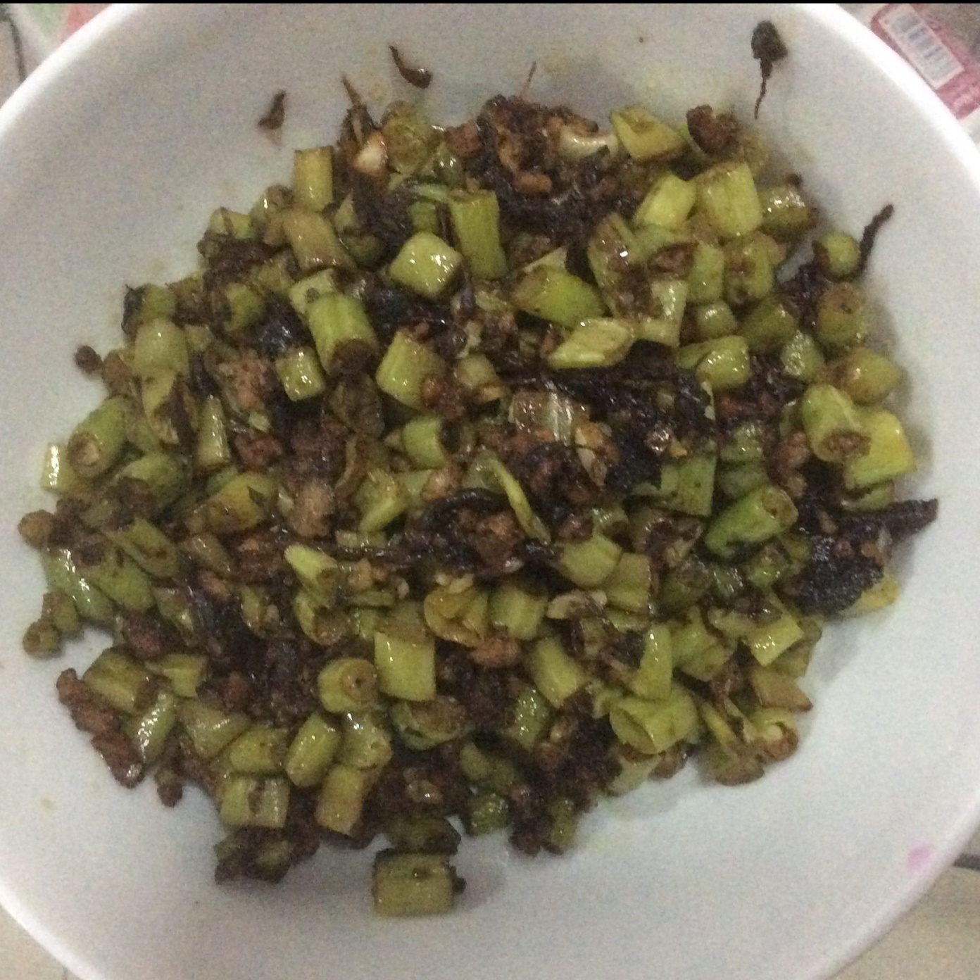 榄菜肉末炒豆角