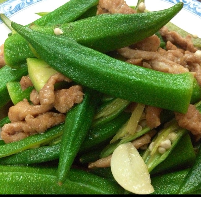 四季之悦做的秋葵炒肉丝