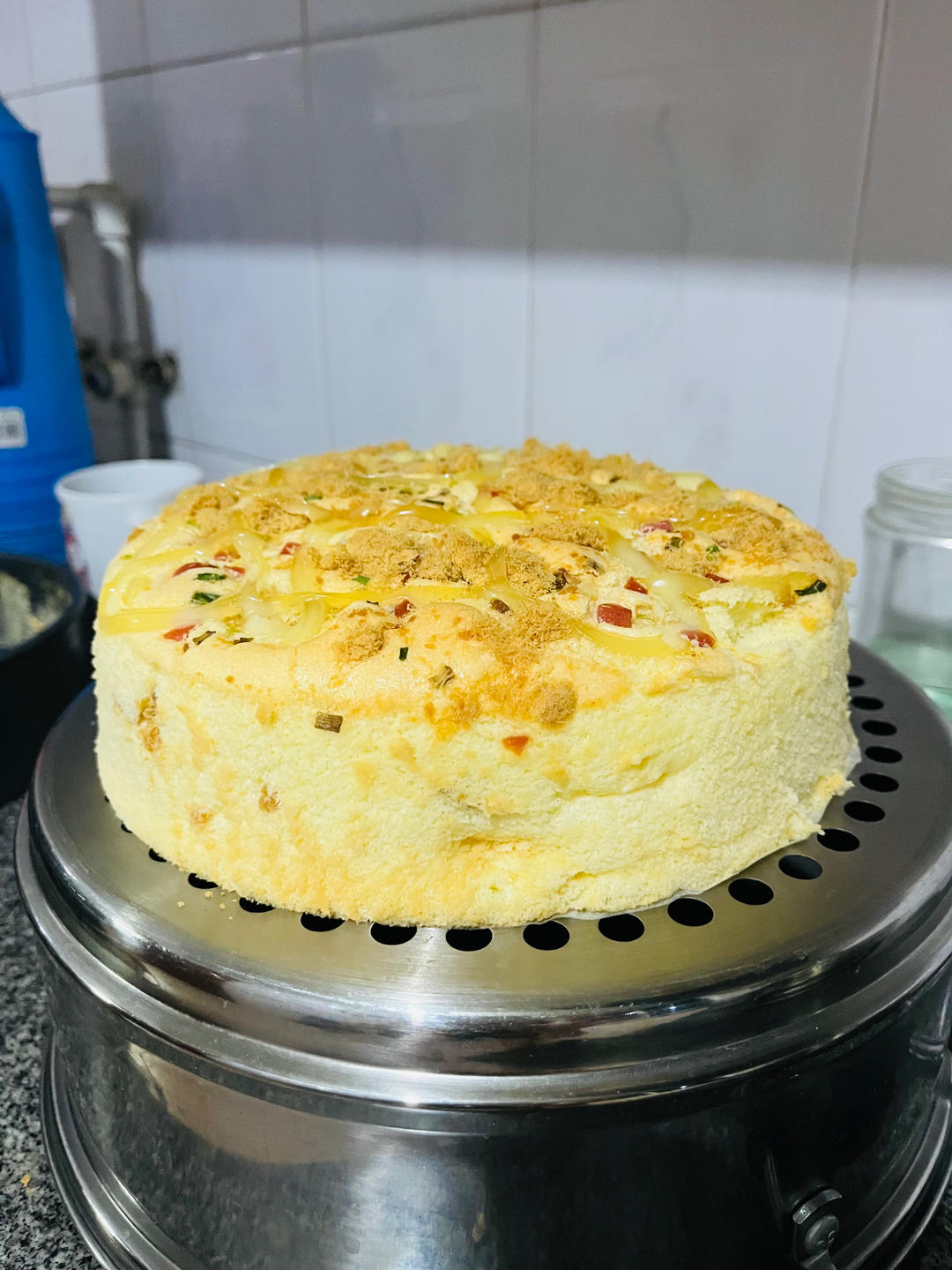 爆浆葱花火腿肉松蛋糕