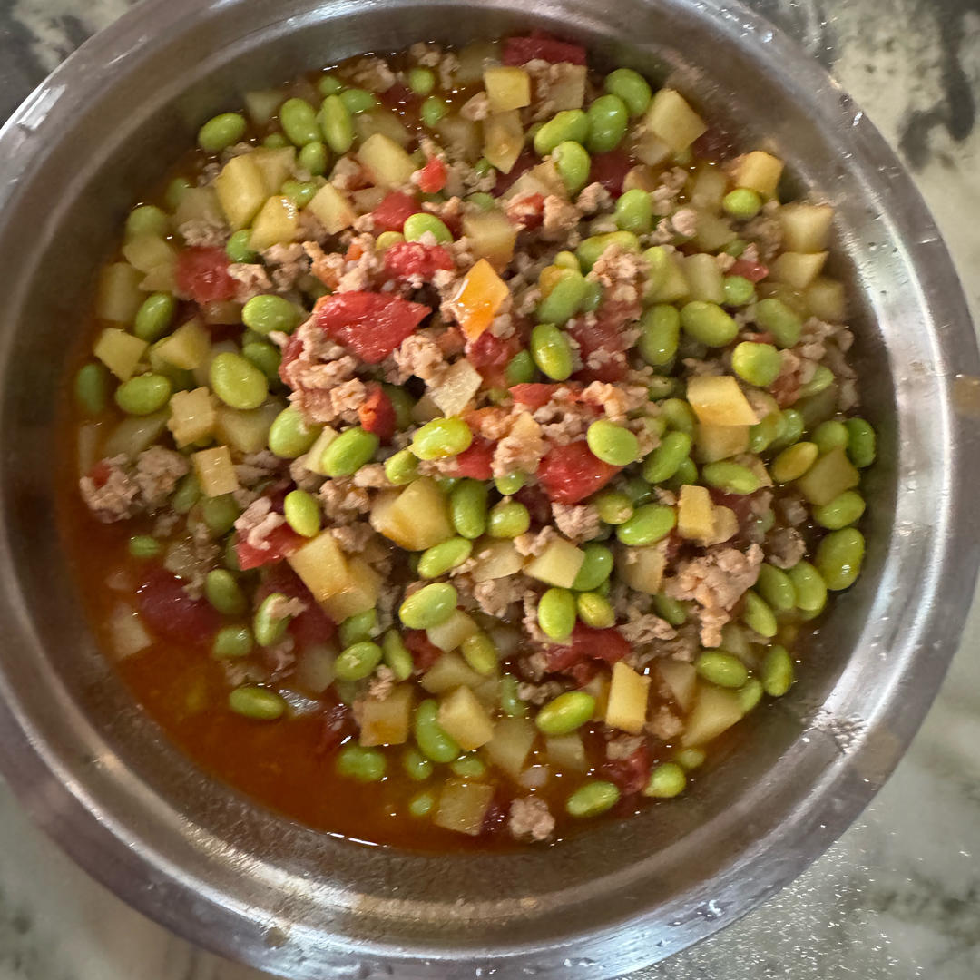 肉末番茄烧毛豆