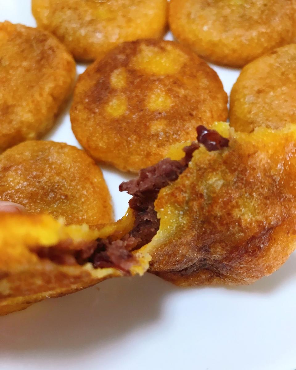 薯圆做的南瓜豆沙饼00原创