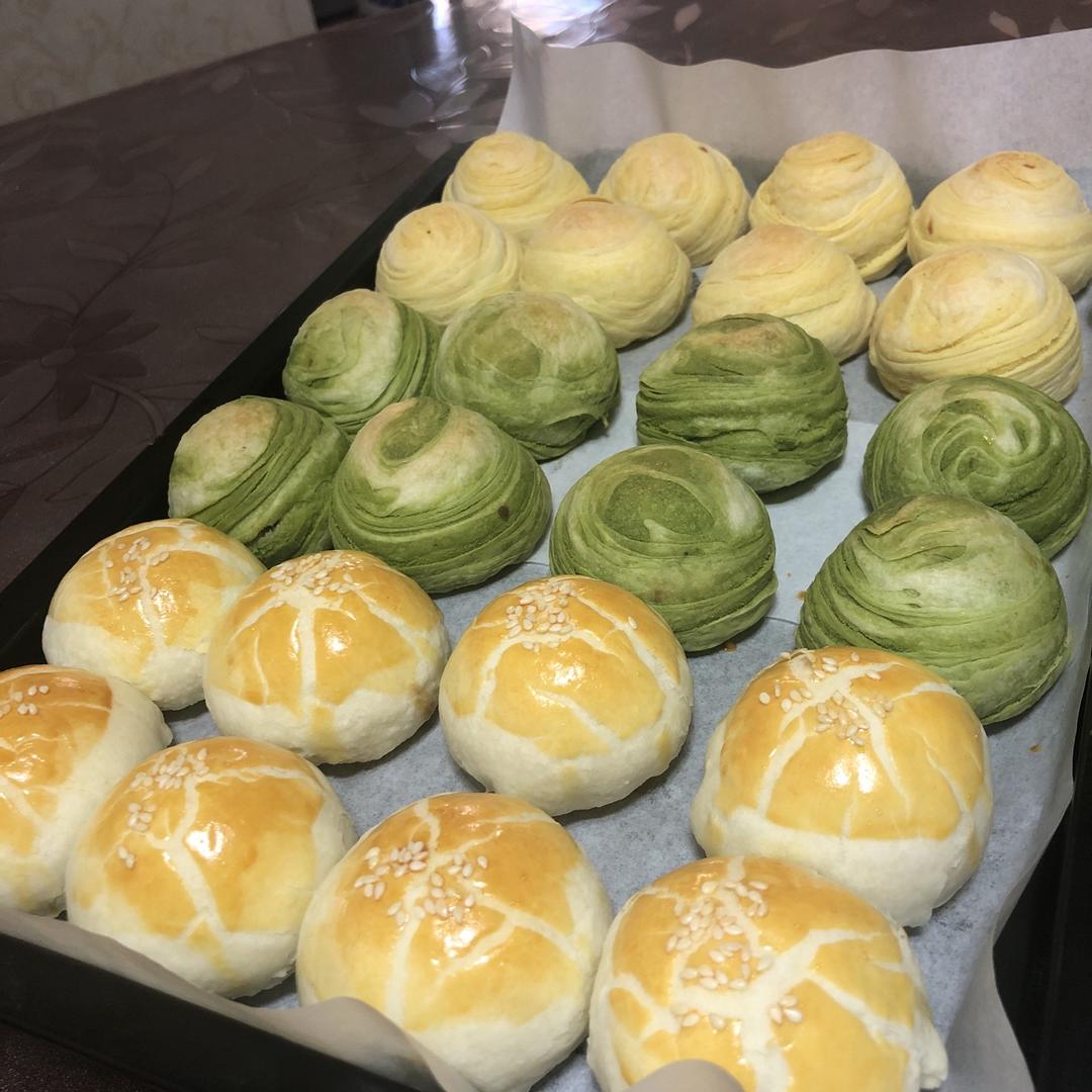 蛋黄酥~紫薯、抹茶、原味~花好月圆，中秋快乐~内附一次做六色蛋黄酥方法~