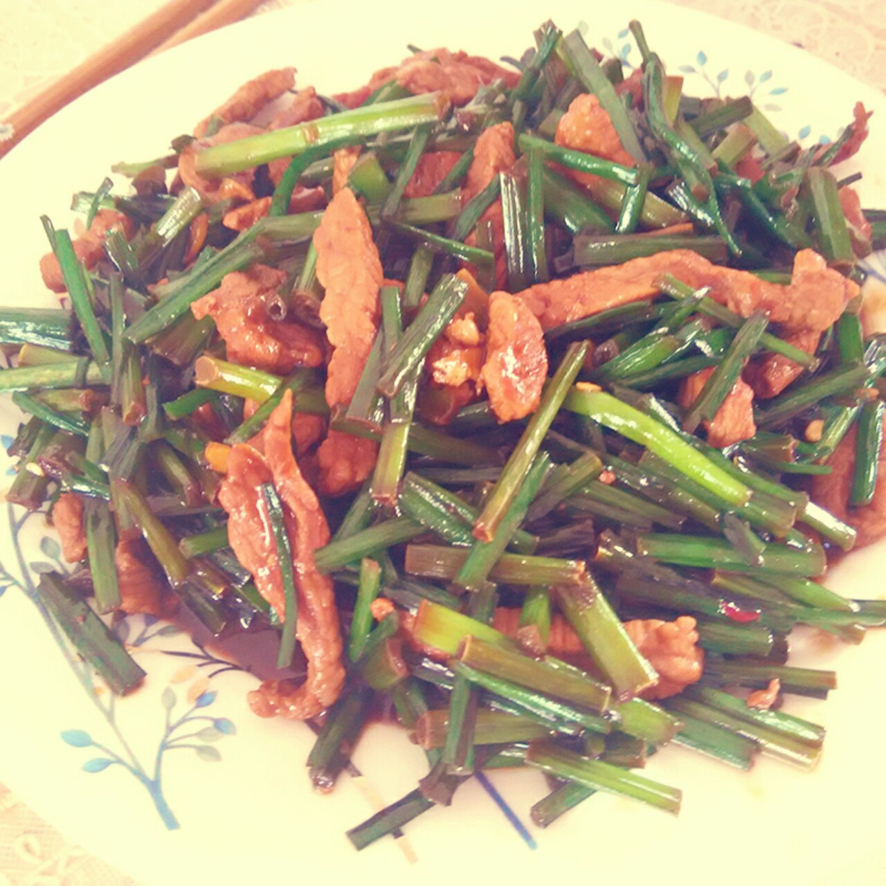 韭菜苔炒肉丝