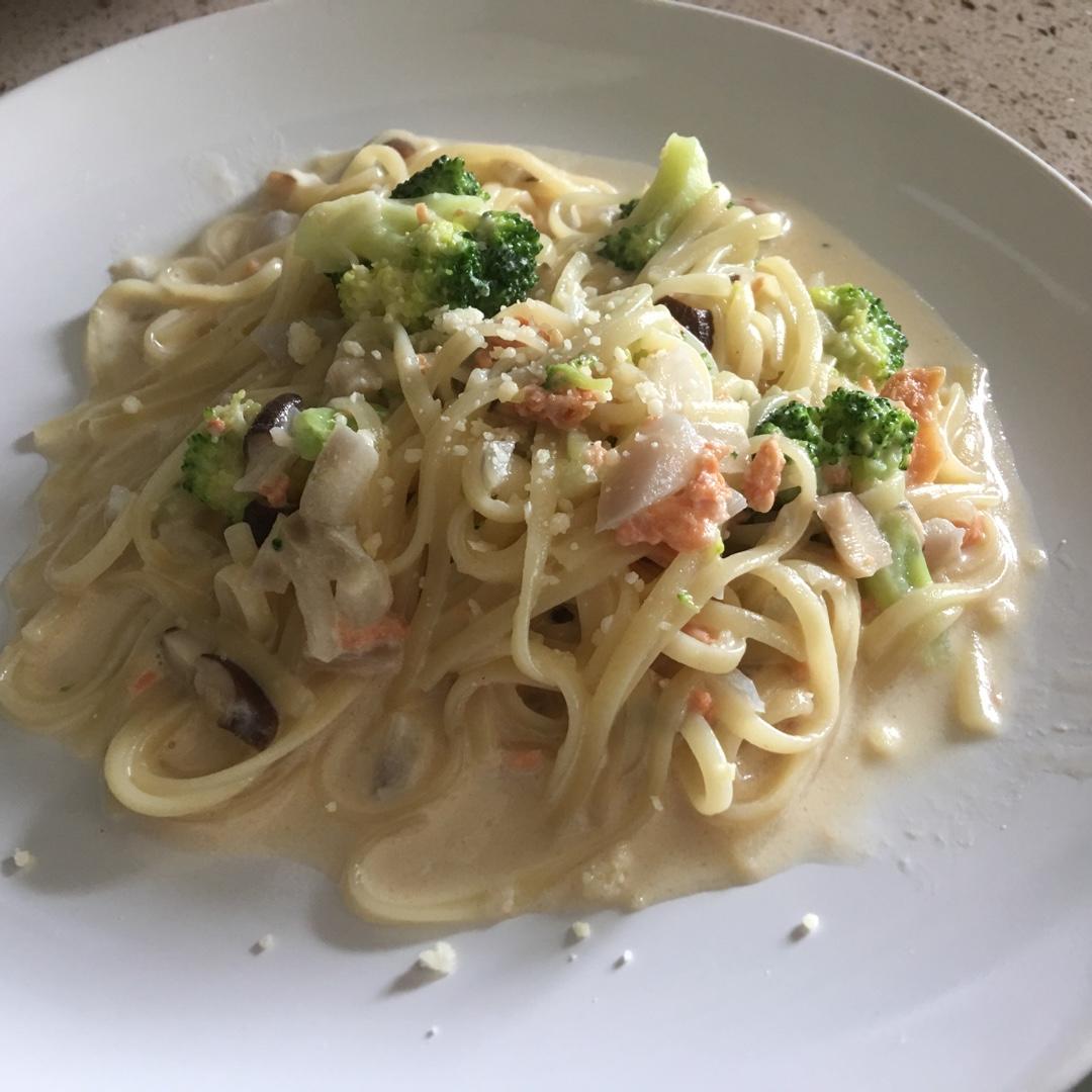 白蘑菇奶油培根意面