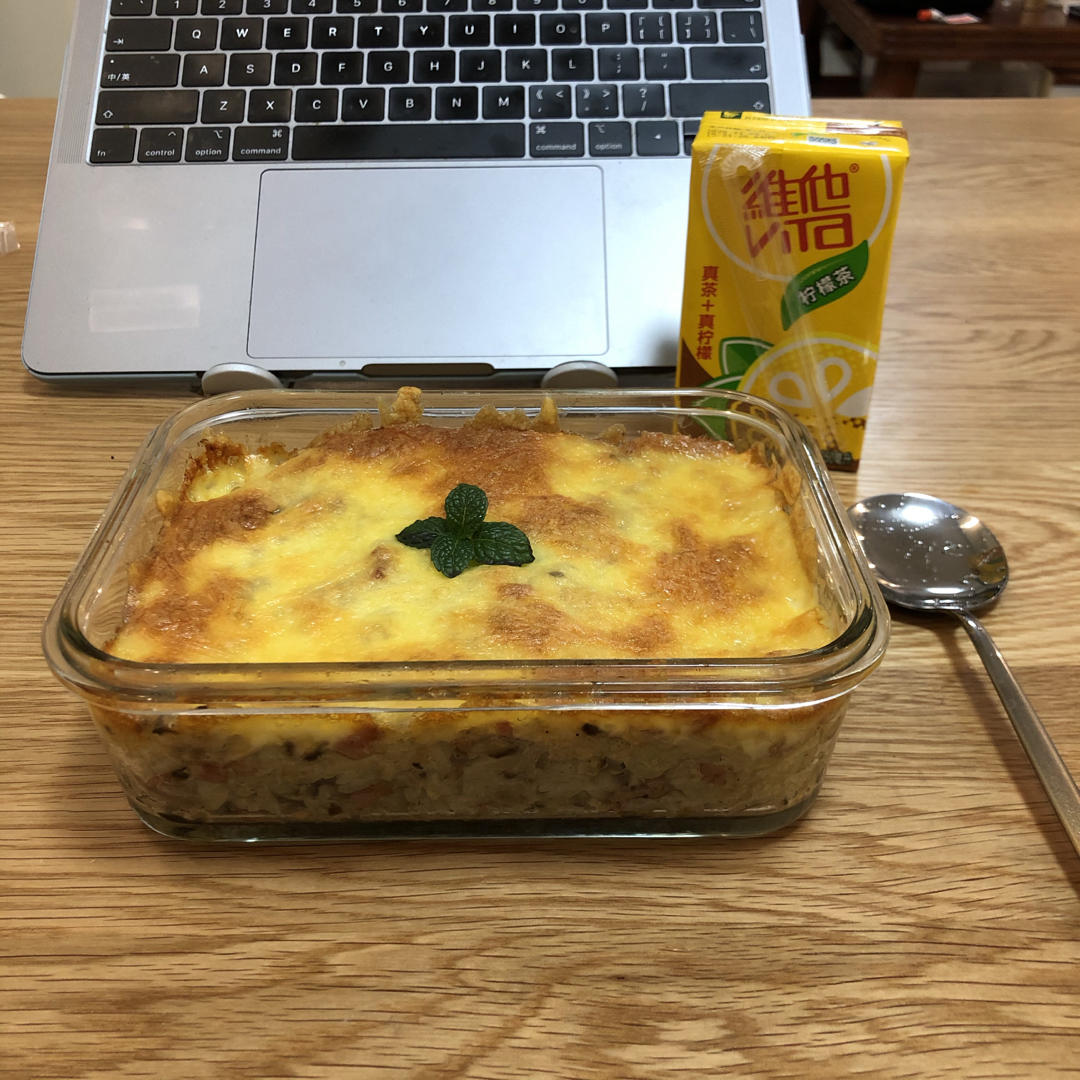 奶油蘑菇培根焗饭