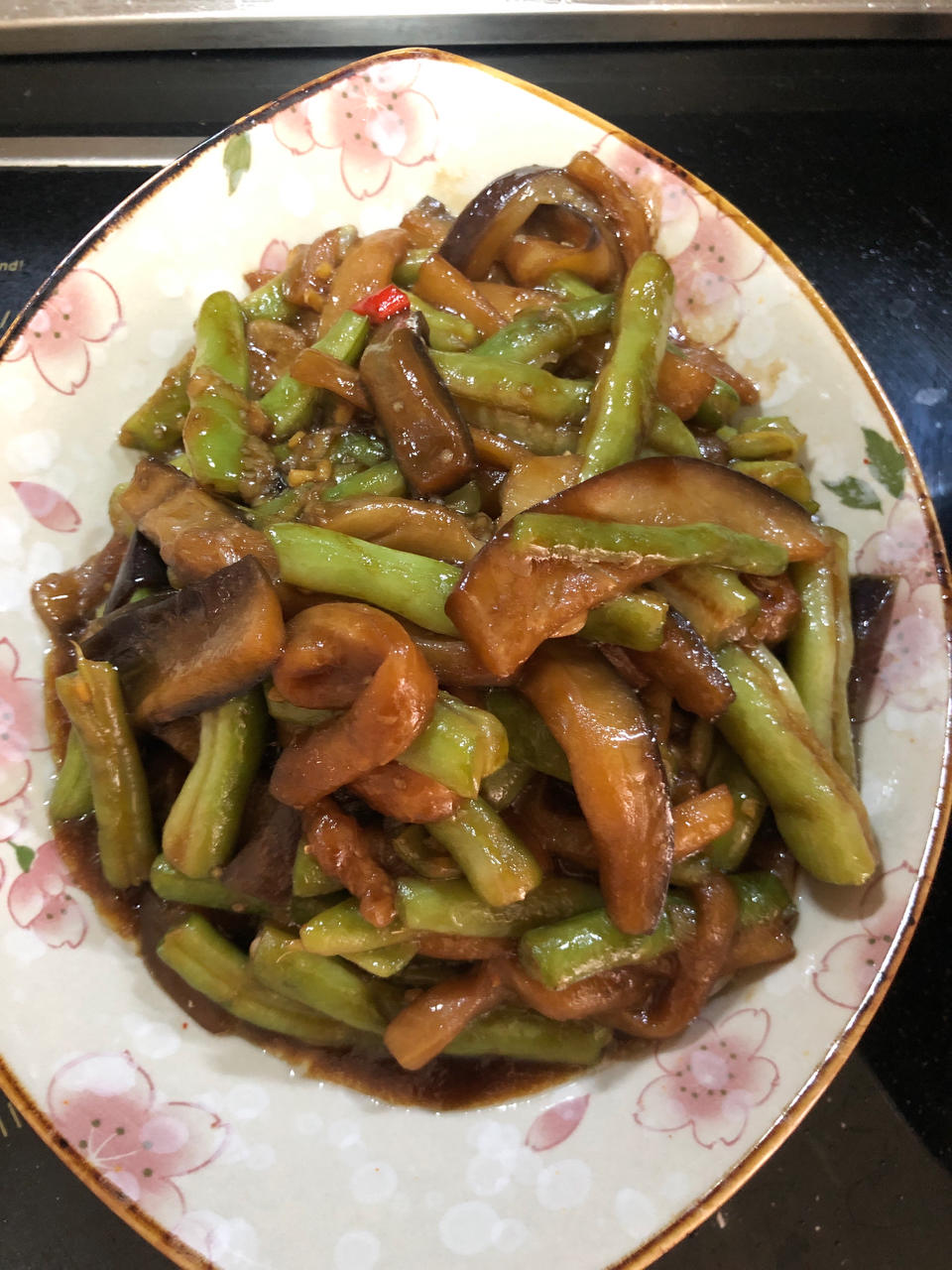 下饭菜茄子炒豆角（少油版）