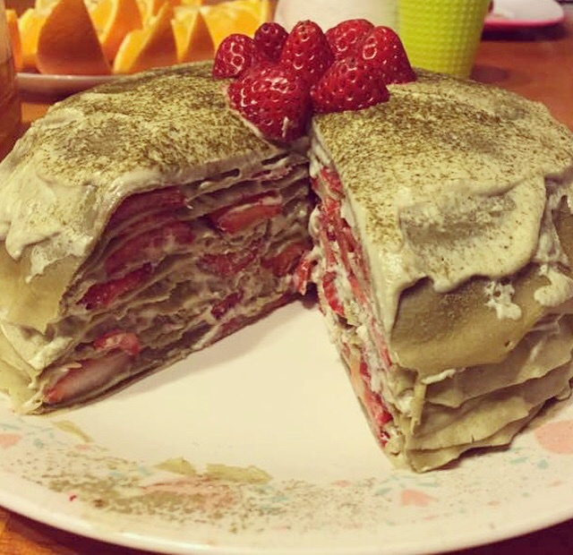 抹茶草莓千层蛋糕（可丽饼）mille crepe cake