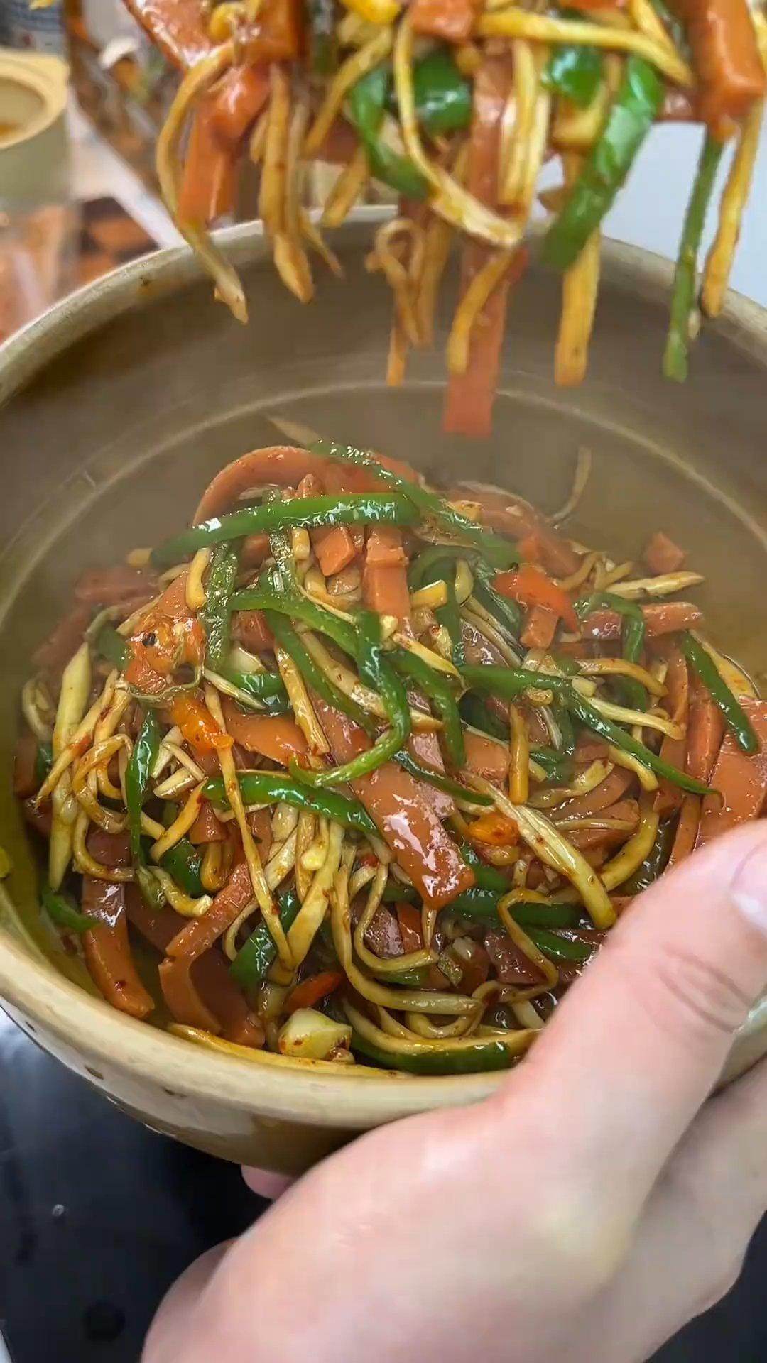 素  青椒火腿炒杏鲍菇