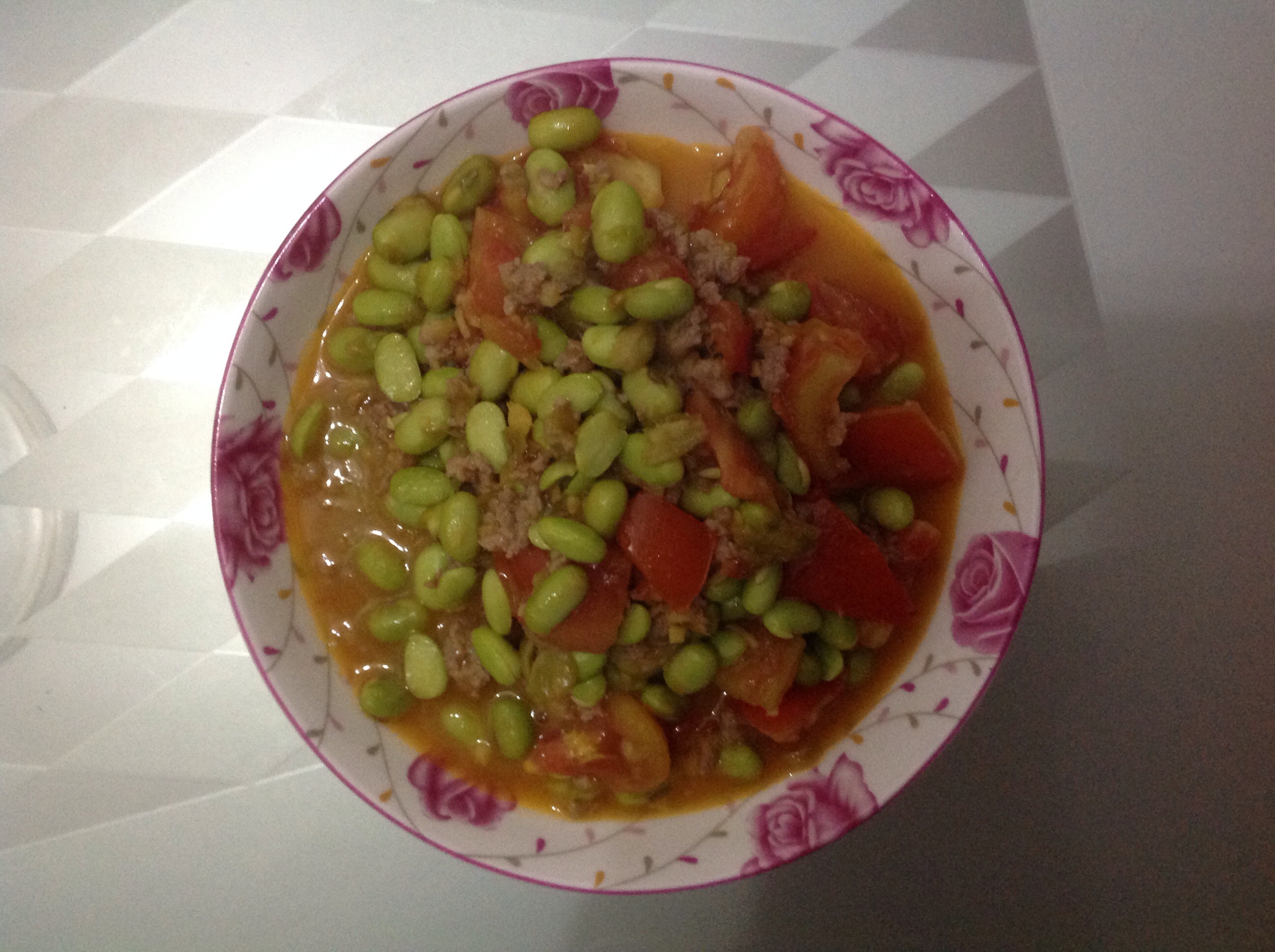 肉末番茄烧毛豆