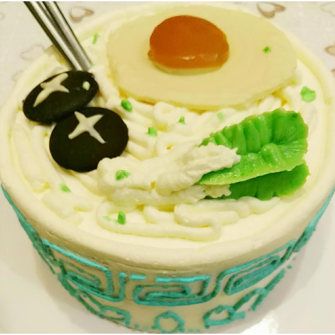 鸡蛋虾仁鱼板面蛋糕(寿面蛋糕)