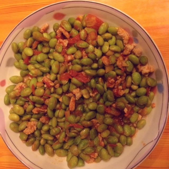肉末番茄烧毛豆